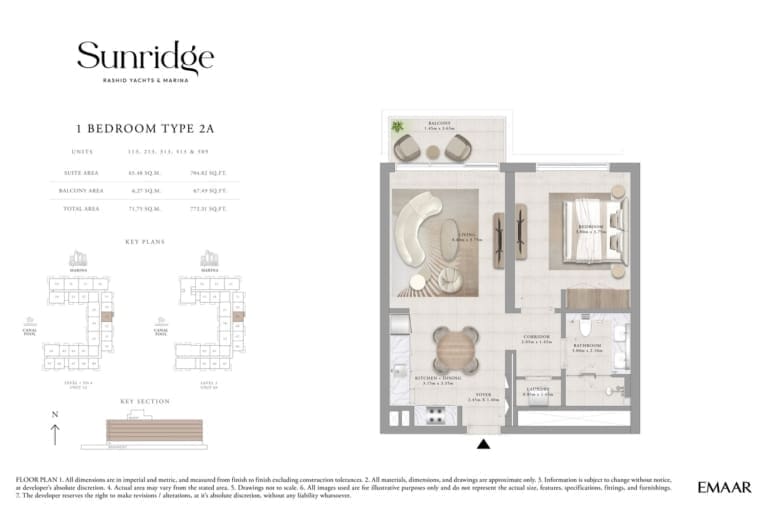 Sunridge 1 Bedroom Apartment Type 2A Floor Plans
