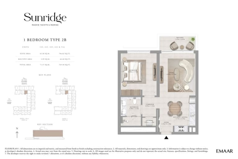 Sunridge 1 Bedroom Apartment Type 2B Floor Plans
