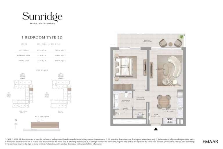 Sunridge 1 Bedroom Apartment Type 2D Floor Plans