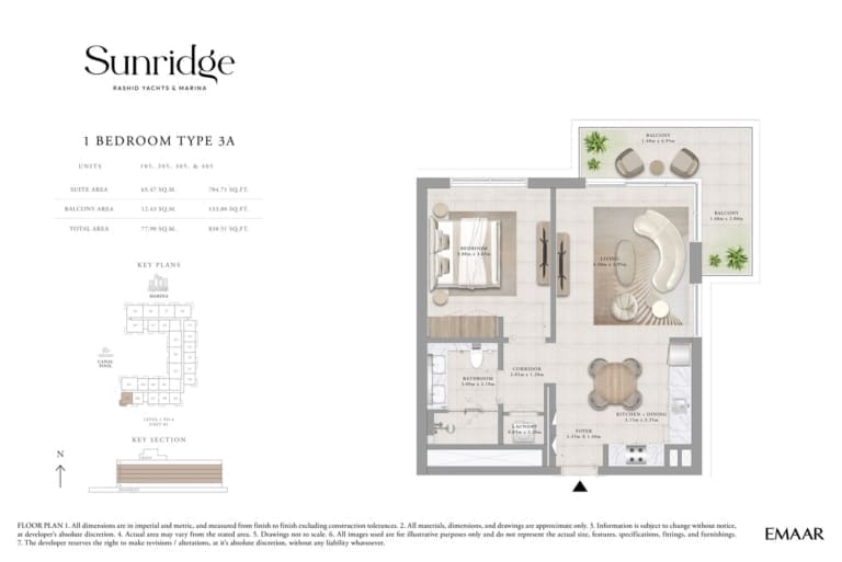 Sunridge 1 Bedroom Apartment Type 3A Floor Plans