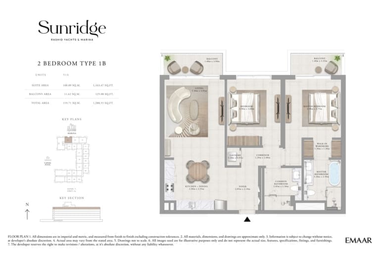 Sunridge 2 Bedroom Apartment Type 1B – 1 Floor Plans