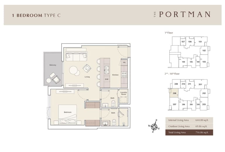 The Portman 1 Bedroom Apartment Type C Floor Plan