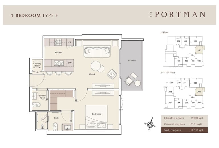 The Portman 1 Bedroom Apartment Type F Floor Plan
