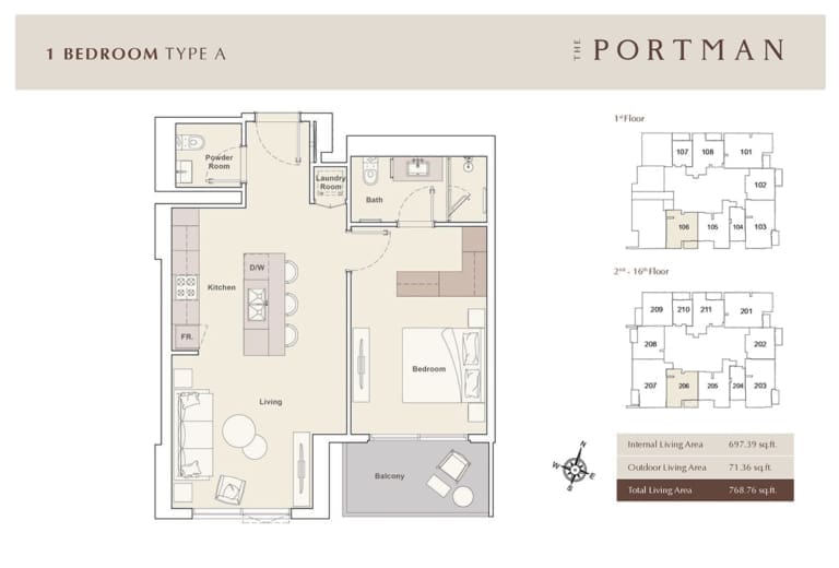 The Portman 1 Bedroom Apartment Type A Floor Plan