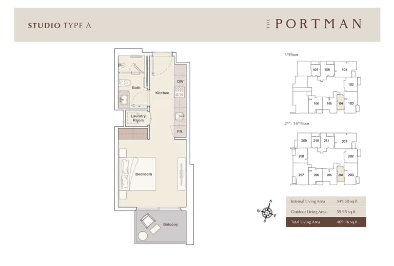 The Portman Studio Apartment Type A Floor Plan