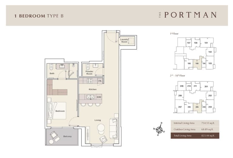 The Portman 1 Bedroom Apartment Type B Floor Plan