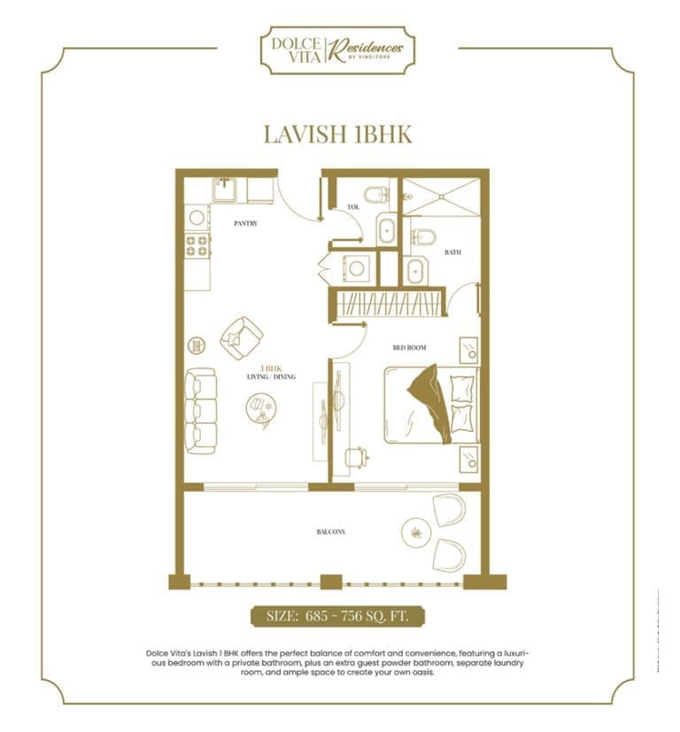 Vincitore Dolce Vita Lavish 1 Bedroom Apartment Floor Plan
