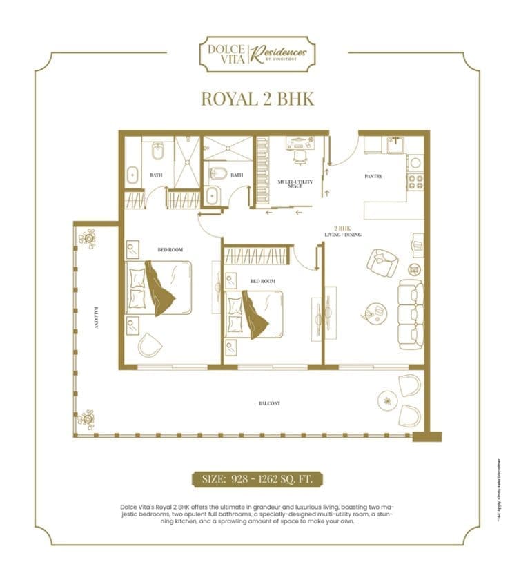 Vincitore Dolce Vita Royal 2 Bedroom Apartment Floor Plan