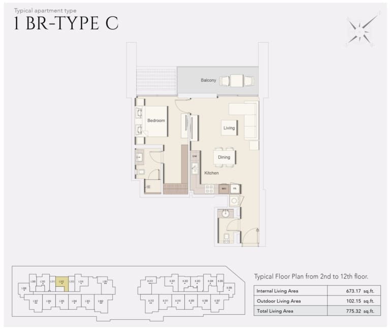 Wilton Park Residences 1 Bedroom Type C Floor Plan