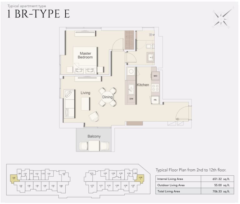 Wilton Park Residences 1 Bedroom Type E Floor Plan
