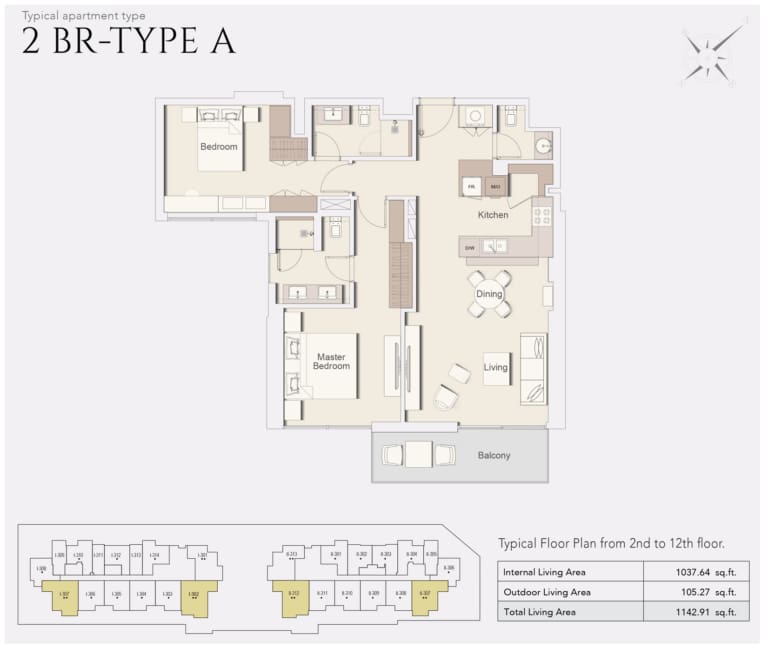 Wilton Park Residences 2 Bedroom Type A Floor Plan