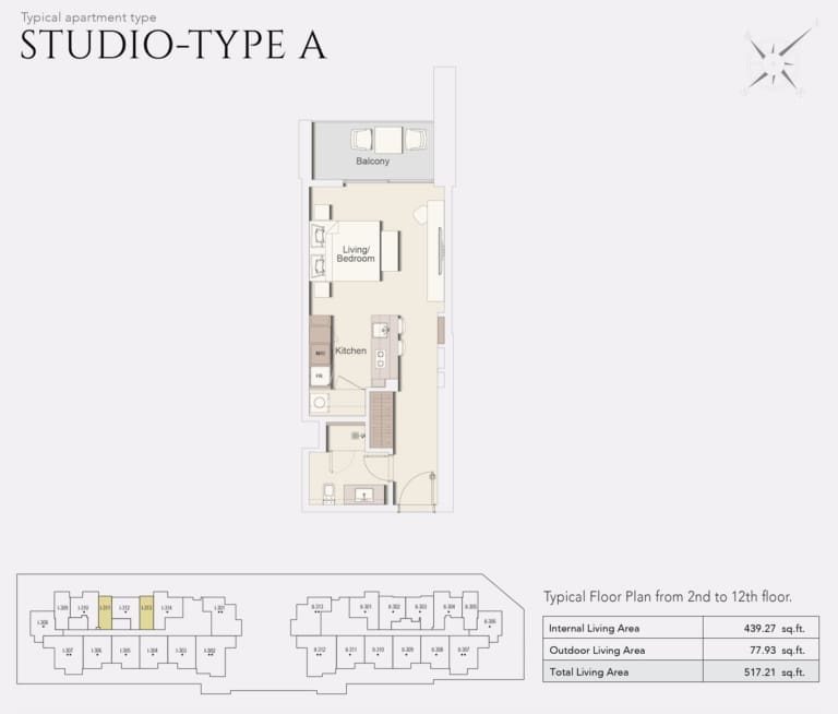 Wilton Park Residences Studio Type A Floor Plan