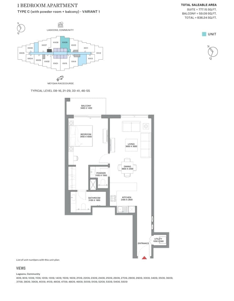 320 Riverside Crescent 1 Bedroom Apartment Type C Variant 1 Floor Plan