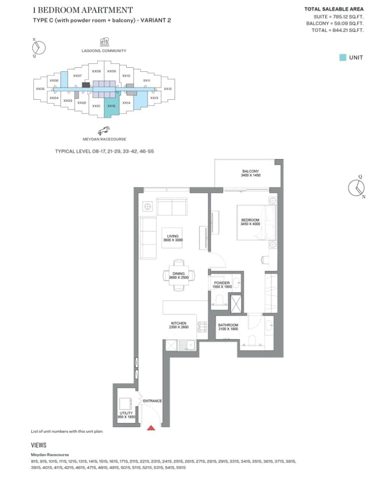 320 Riverside Crescent 1 Bedroom Apartment Type C Variant 2 Floor Plan
