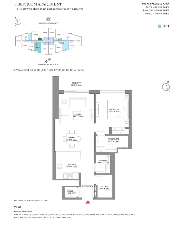 320 Riverside Crescent 1 Bedroom Apartment Type D Floor Plan