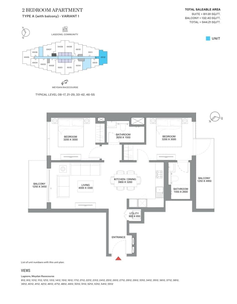 320 Riverside Crescent 2 Bedroom Apartment Type A Variant 1 Floor Plan