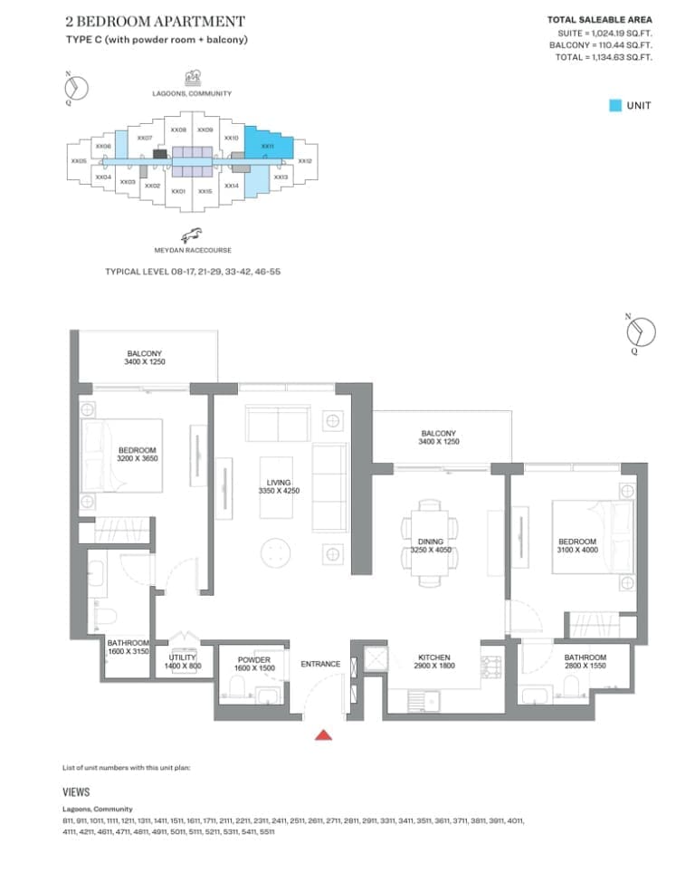320 Riverside Crescent 2 Bedroom Apartment Type C Floor Plan