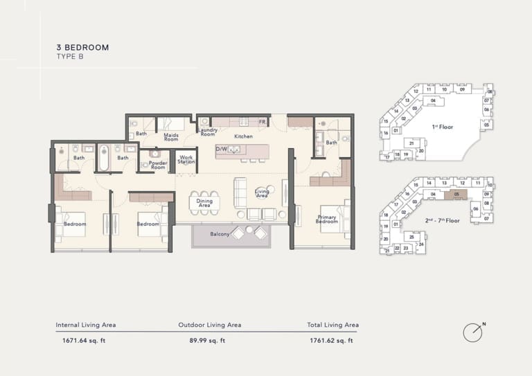 Ellington Arbor View 3 Bedroom Apartment Type B Floor Plan