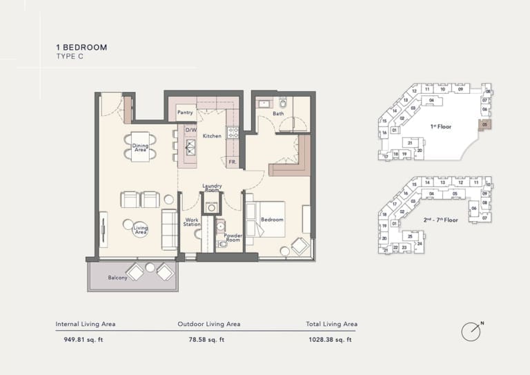 Ellington Arbor View 1 Bedroom Apartment Type C Floor Plan