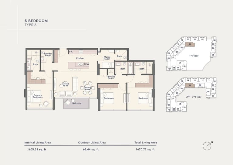 Ellington Arbor View 3 Bedroom Apartment Type A Floor Plan