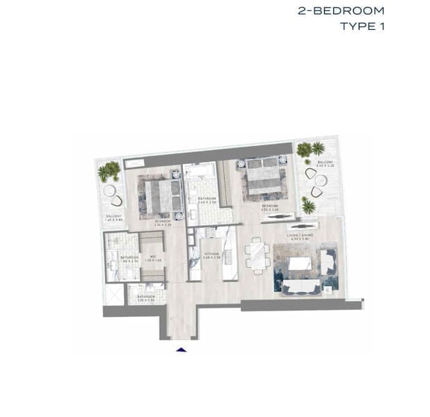 Damac Harbour Lights 2 Bedroom Apartment Type 1 Floor Plan