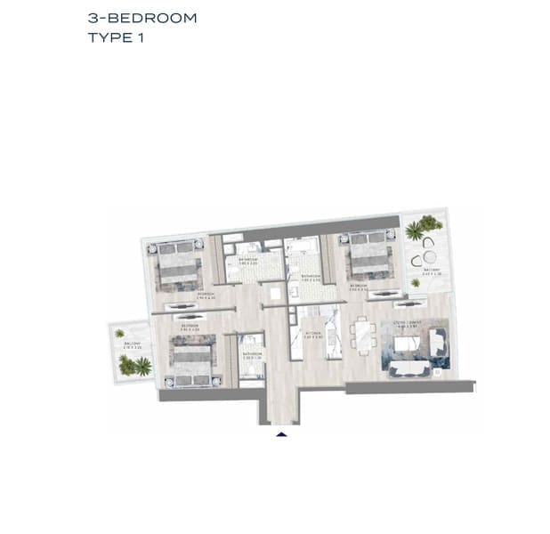 Damac Harbour Lights 3 Bedroom Apartment Type 1 Floor Plan