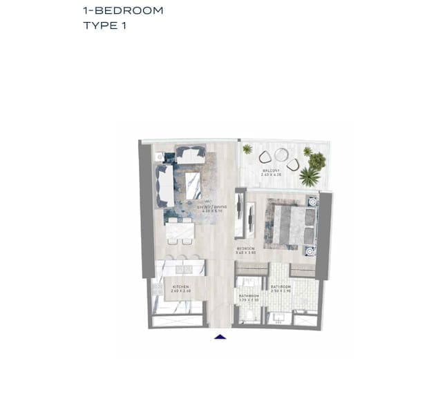 Damac Harbour Lights 1 Bedroom Apartment Type 1 Floor Plan
