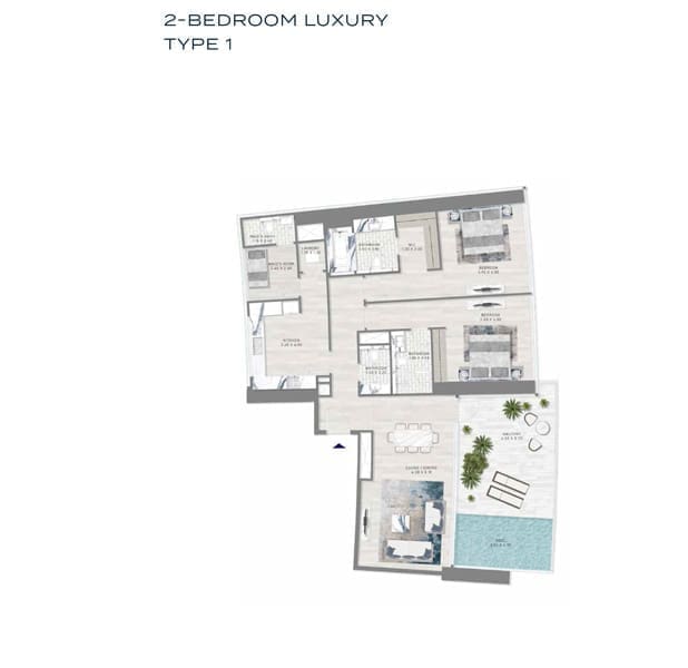 Damac Harbour Lights 2 Bedroom Luxury Apartment Type 1 Floor Plan