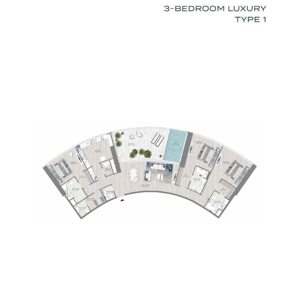 Damac Harbour Lights 3 Bedroom Luxury Apartment Type 1 Floor Plan
