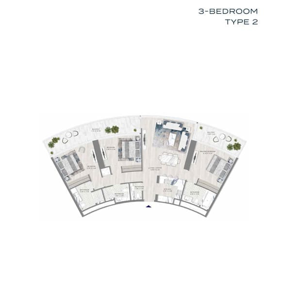 Damac Harbour Lights 3 Bedroom Apartment Type 2 Floor Plan