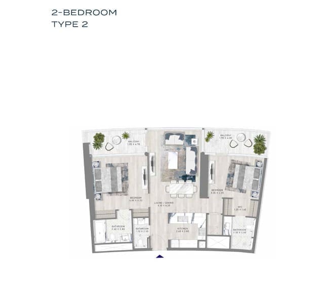Damac Harbour Lights 2 Bedroom Apartment Type 2 Floor Plan