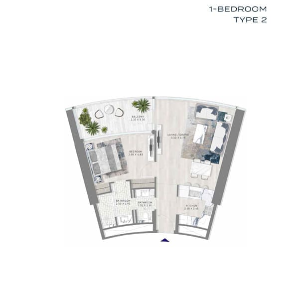 Damac Harbour Lights 1 Bedroom Apartment Type 2 Floor Plan