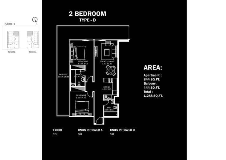 Danube Elitz 2 -2 Bedroom Apartment Type D Floor Plan