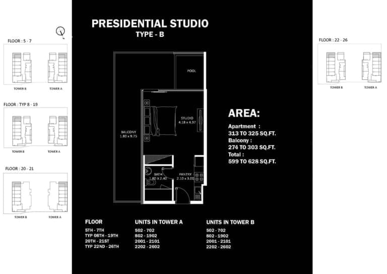 Danube Elitz 2 Presidential Studio Apartment Type B Floor Plan