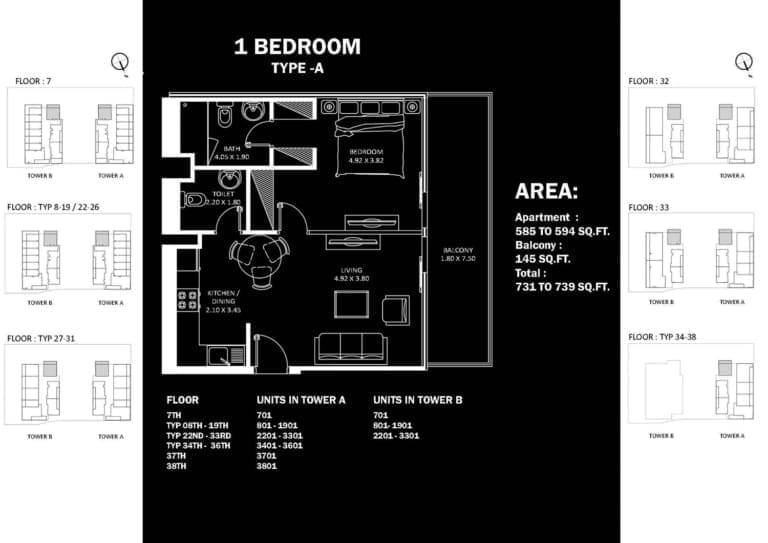 Danube Elitz 2 -1 Bedroom Apartment Type A Floor Plan