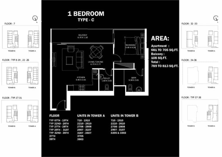 Danube Elitz 2 -1 Bedroom Apartment Type C Floor Plan