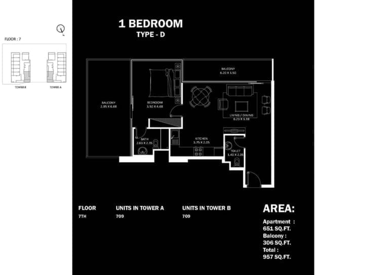 Danube Elitz 2 -1 Bedroom Apartment Type D Floor Plan