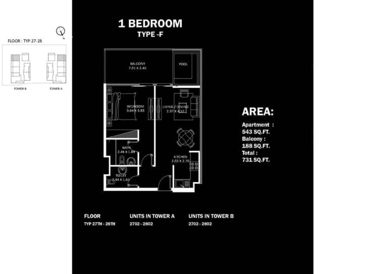 Danube Elitz 2 -1 Bedroom Apartment Type F Floor Plan