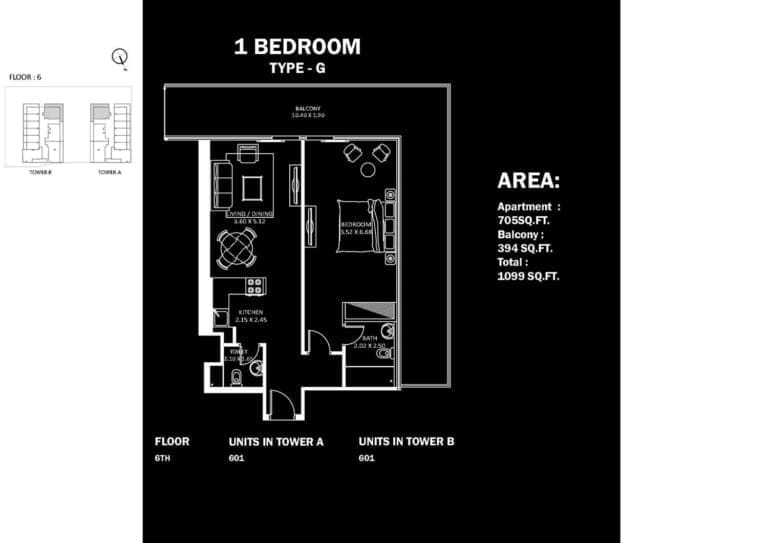 Danube Elitz 2 -1 Bedroom Apartment Type G Floor Plan