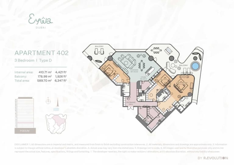EYWA Apartment 402 – 3 Bedroom Type D Floor Plan