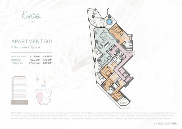 EYWA Apartment 501 – 3 Bedroom Type A Floor Plan
