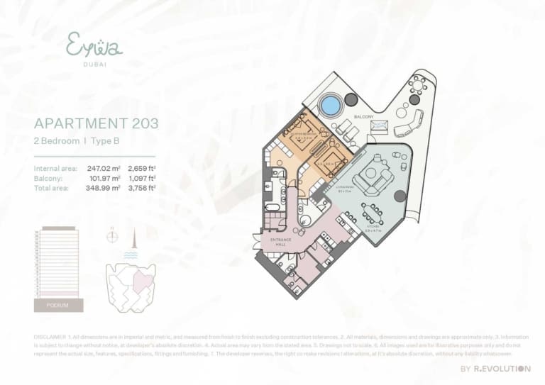 EYWA Apartment 203 – 2 Bedroom Type B Floor Plan