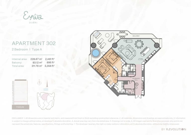 EYWA Apartment 302 – 2 Bedroom Type A Floor Plan