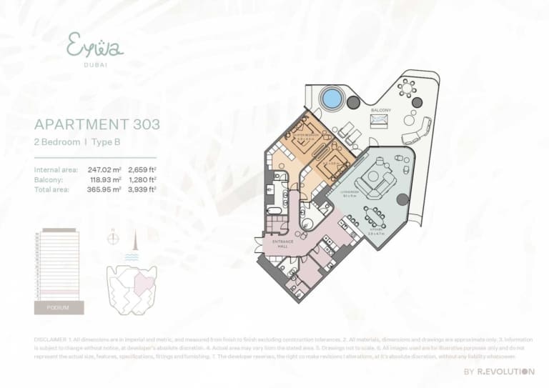 EYWA Apartment 303 – 2 Bedroom Type B Floor Plan