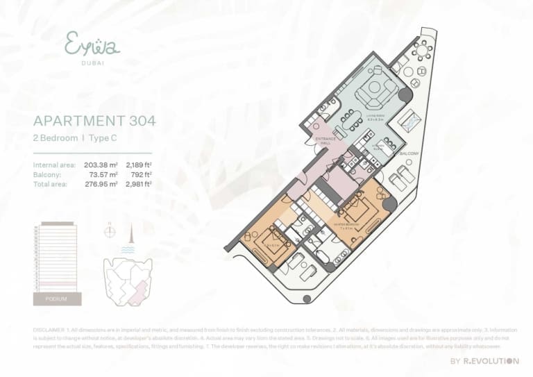 EYWA Apartment 304 – 2 Bedroom Type C Floor Plan