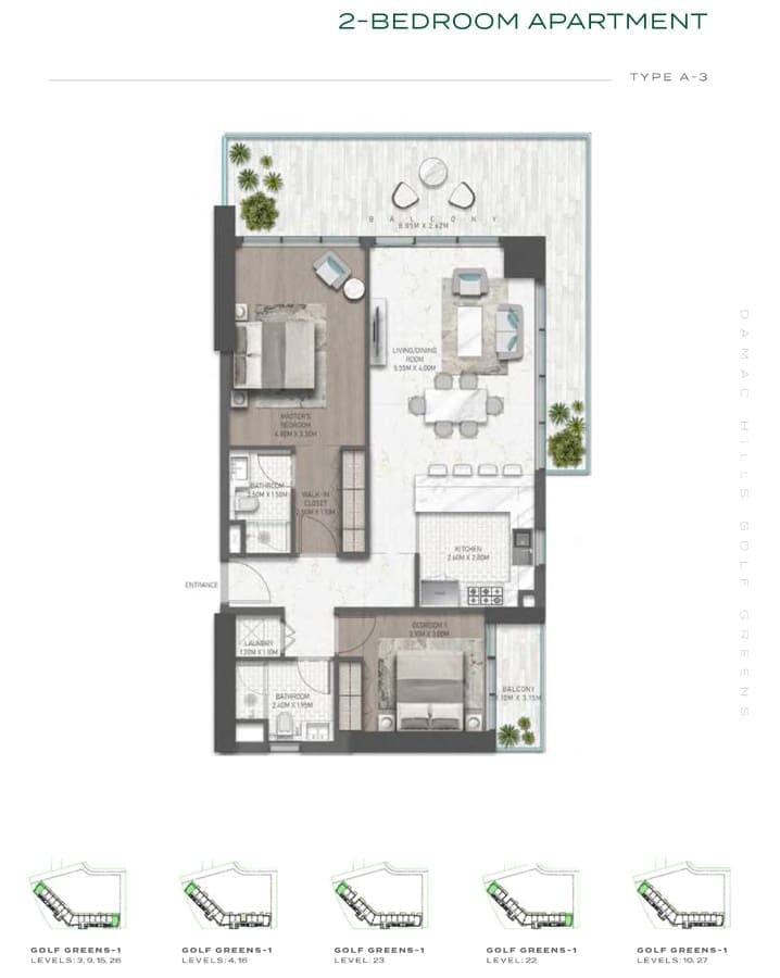 Golf Greens 2 Bedroom Apartment Type A3 Floor Plan