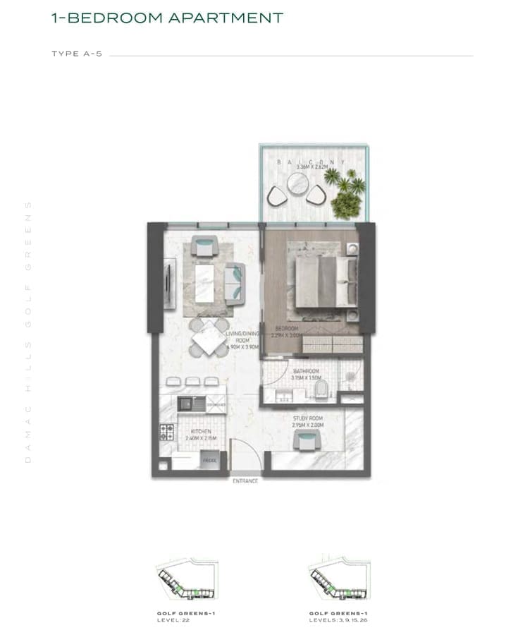 Golf Greens 1 Bedroom Apartment Type A5 Floor Plan