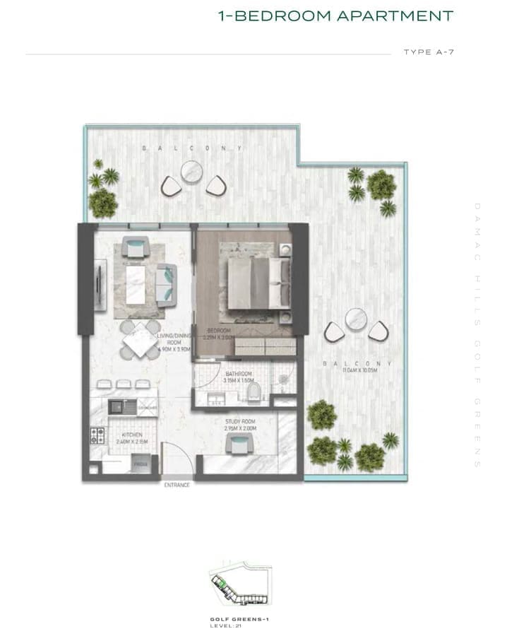 Golf Greens 1 Bedroom Apartment Type A7 Floor Plan