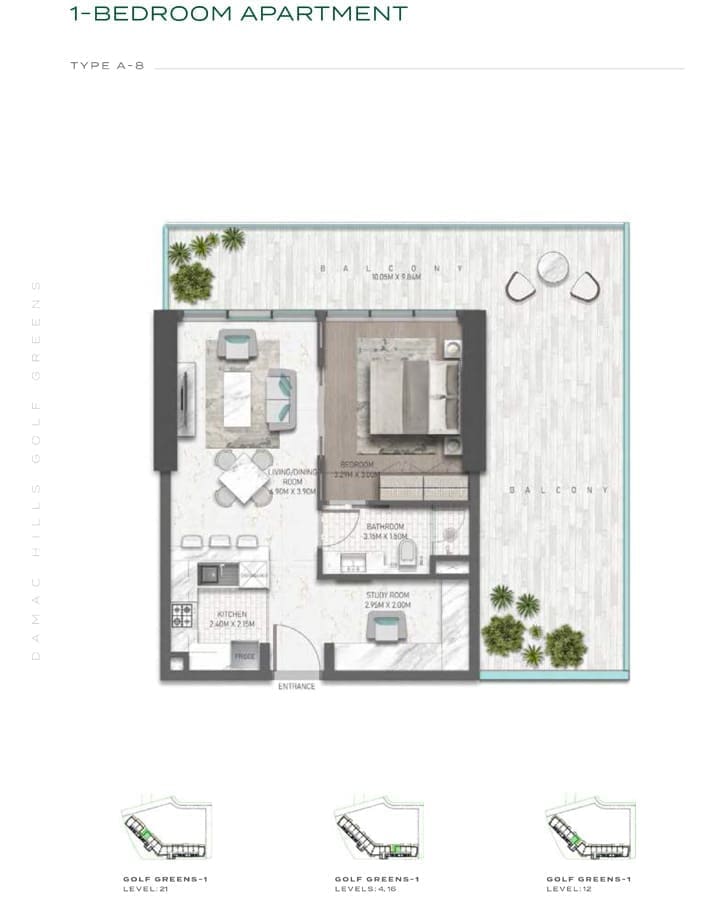 Golf Greens 1 Bedroom Apartment Type A8 Floor Plan