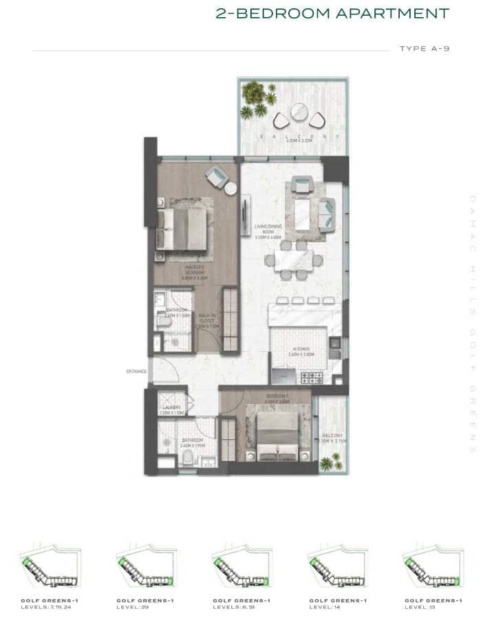 Golf Greens 2 Bedroom Apartment Type A9 Floor Plan